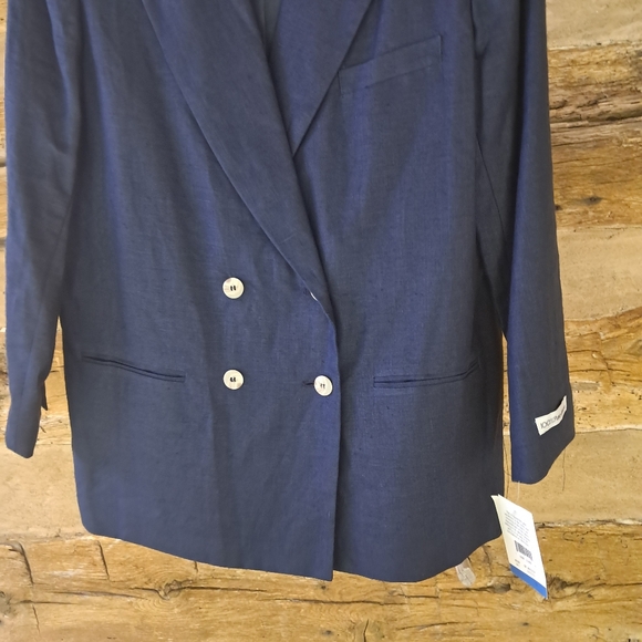 Character Suburbanwear Vintage Navy Double Breasted Linen Blazer Size 16 - Picture 3 of 10